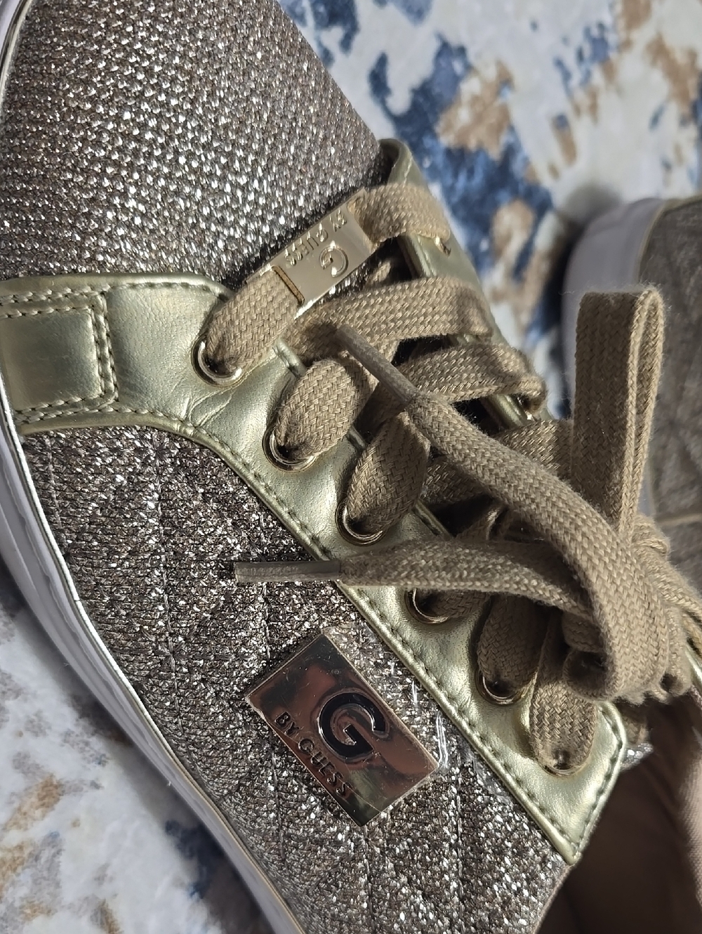 Guess Gold Glitter Sneakers Classic Style - Picture 7 of 9